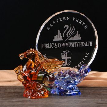 Colored glaze glass Horse Crystal Medal plaque Awards-0209